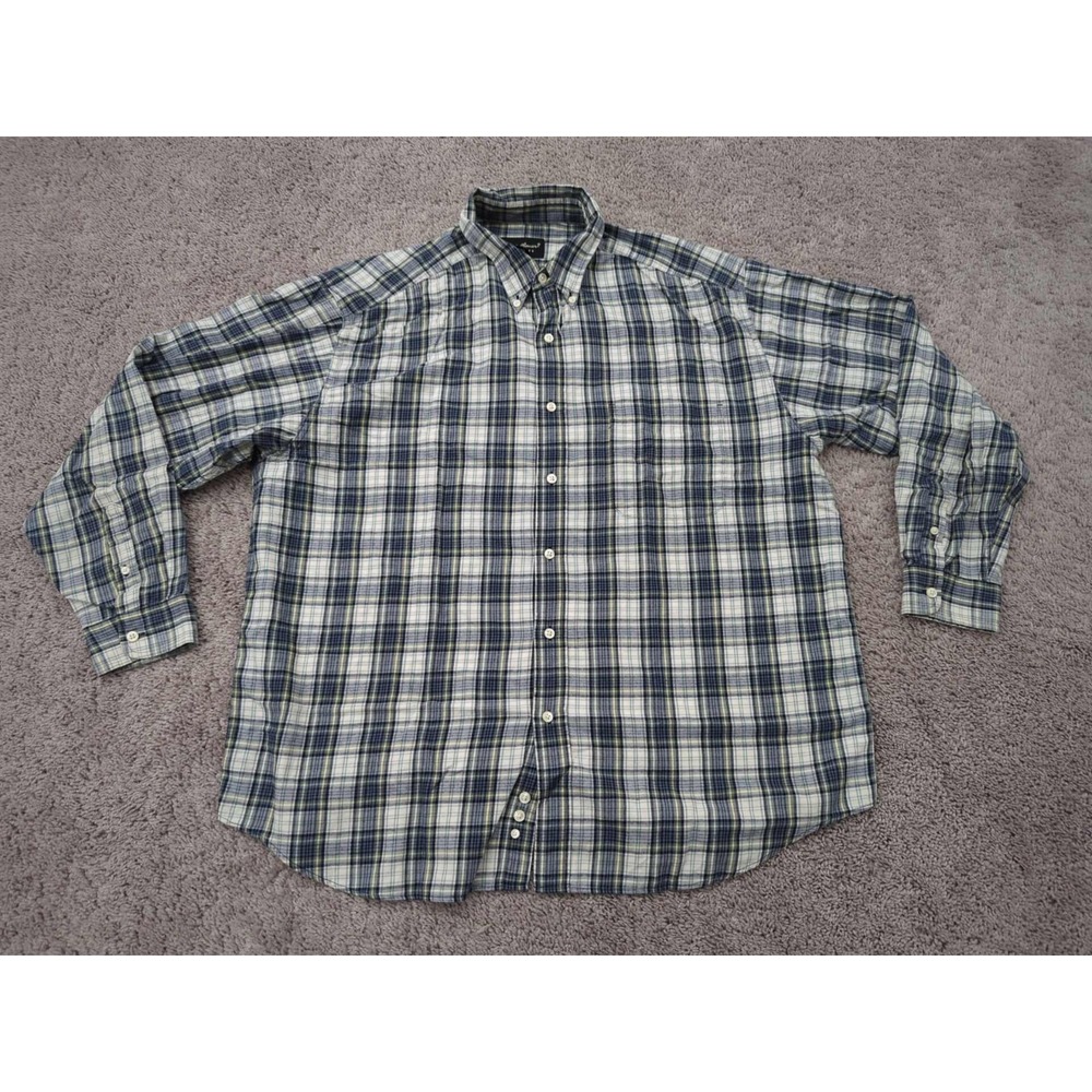 Eddie Bauer Button Up‎ Shirt Mens XL Green Plaid Long Sleeve 100% Cotton